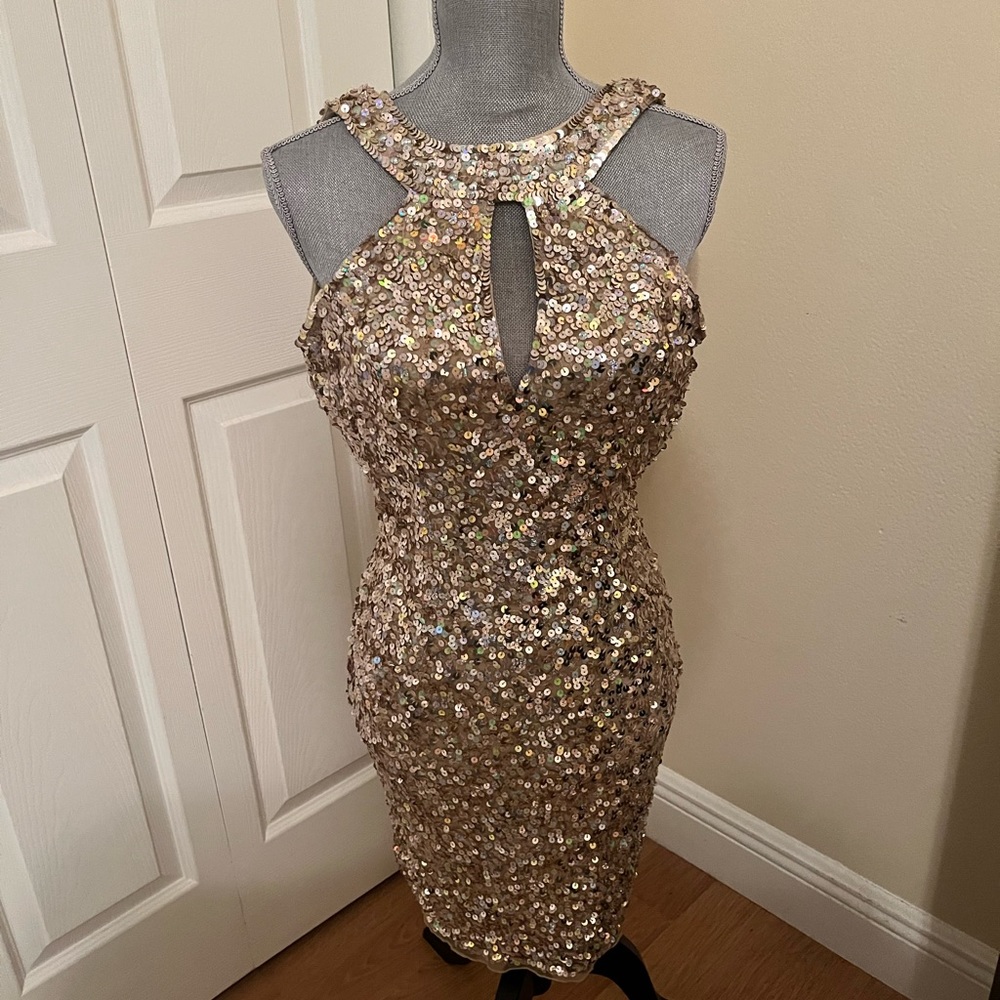 Mac Duggal Gold Sequence Dress